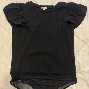 Versona Black Textured Blouse with Puff Sleeves